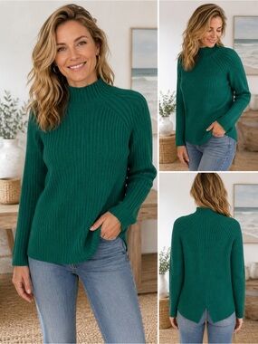 Lush Teal Green Ribbed Turtleneck Sweater Size Large Cozy Knit